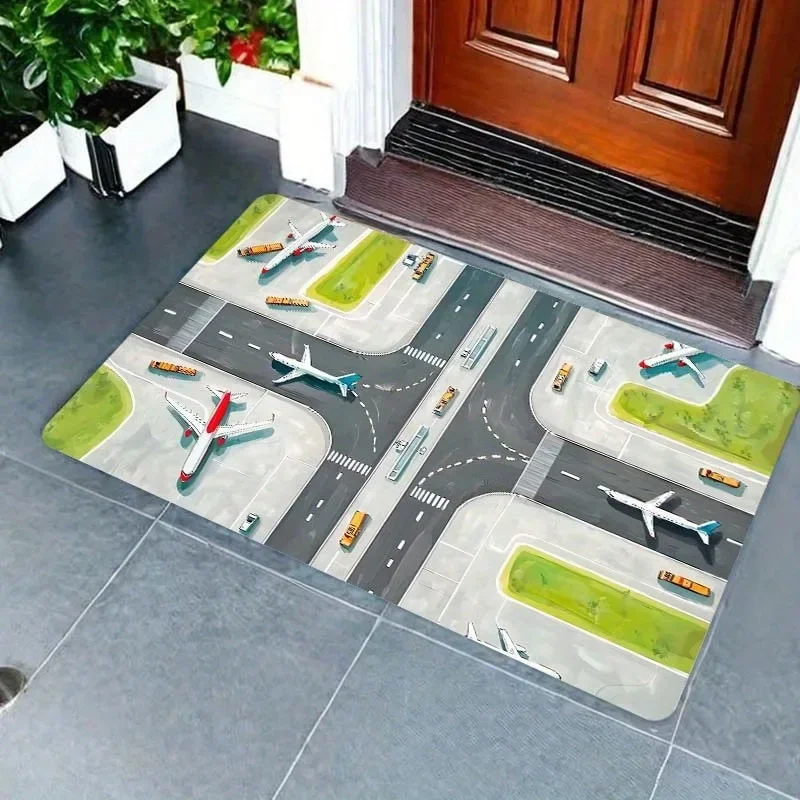 Aviation & Race Track Gaming Rug, Washable Floor Mat for Living Room, Kitchen Bath, Non-Slip Entryway Mat & PC Gaming Room Decor