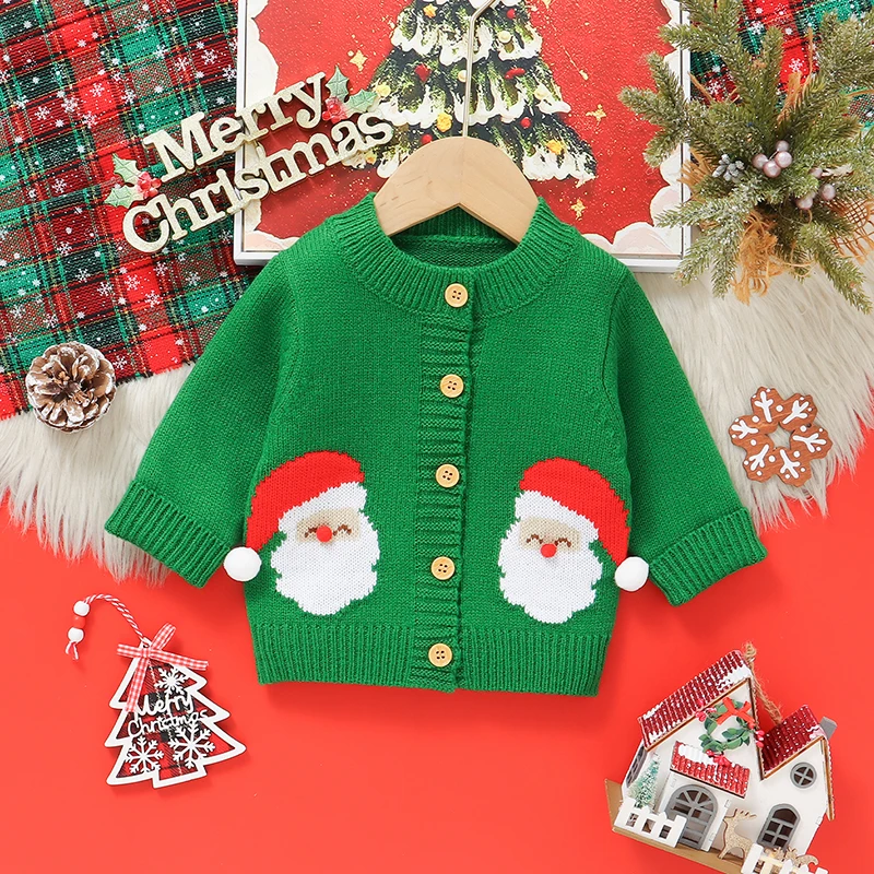 

Christmas Newborn Baby Sweater Knit Infant Boy Girl Cardigan Long Sleeve Toddler Child Xmas Clothes Tops jumper Cute Santa Claus
