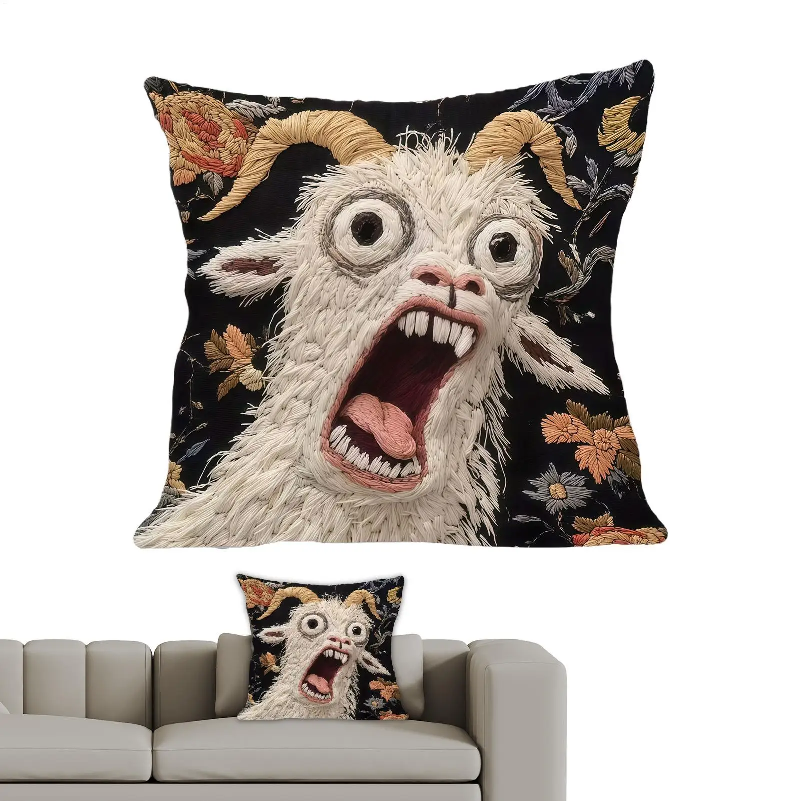 Funny Screaming Goat Pillow Case Organic Short Plush Cushion Covers Breathable Washable Wrinkle-Resistant