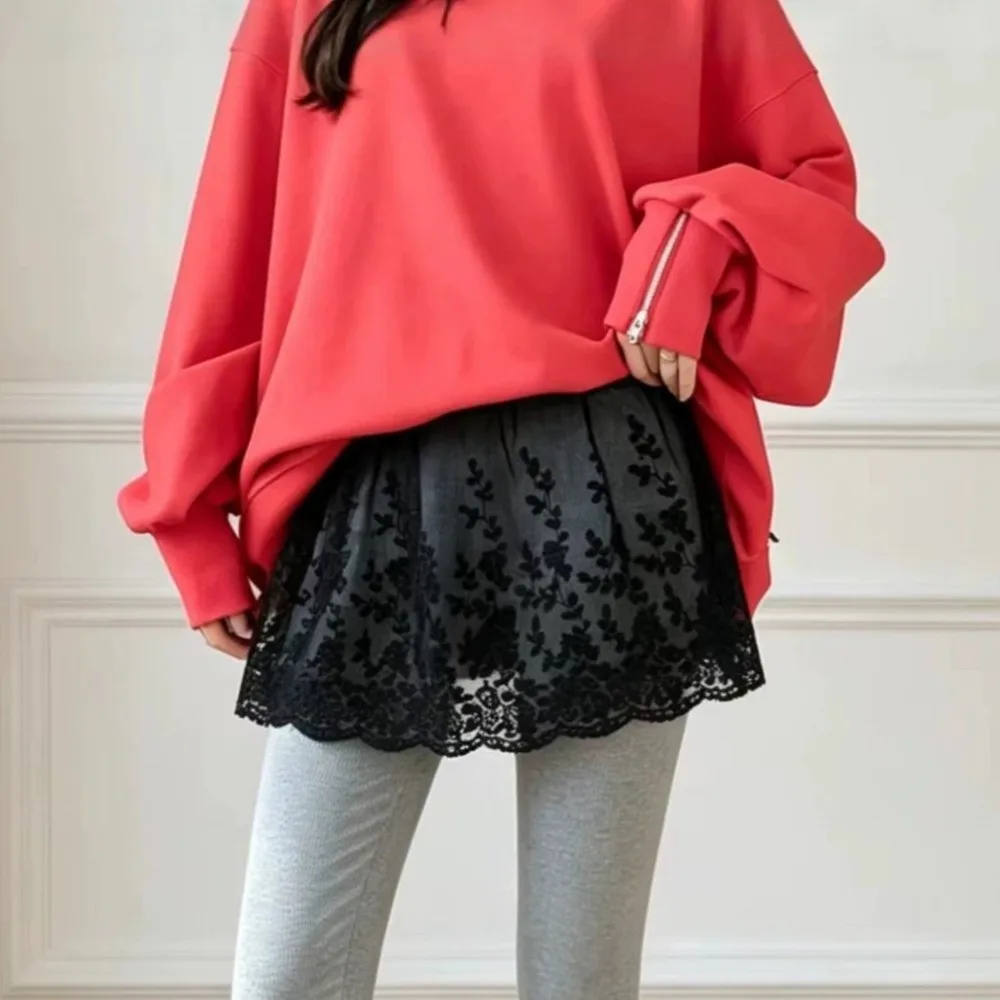 High Waist Half Slip Skirt Floral Embroidery Single Layer Layering Underskirt Four Season Mini Length Lace Mini Skirt