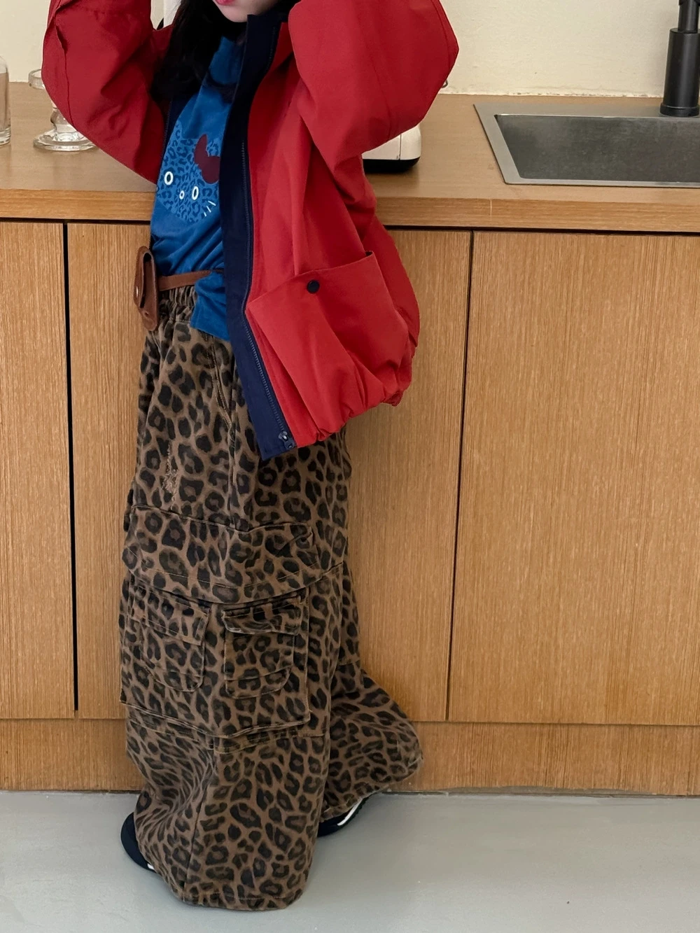 Autumn Leopard Print Wide Leg Pants for Boys and Girls Korean Leopard Print Workwear Pants Long Pants 4