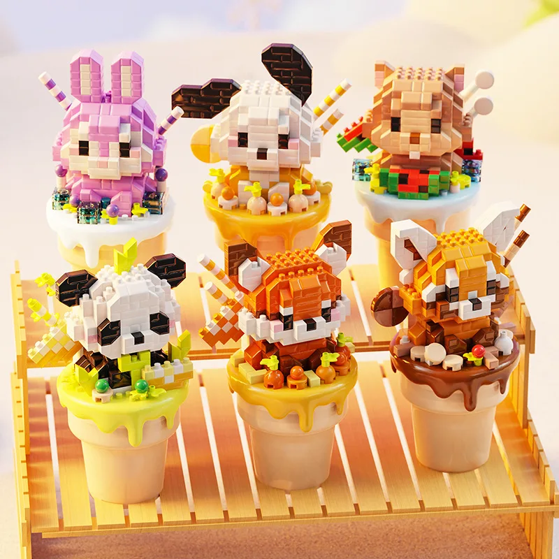 

Ice Cream Panda Building Blocks Pochacco Fox Lesser Panda Hamster Kawaii 3D Model Assembly Mini Brick Figure Toys For Kid Gift