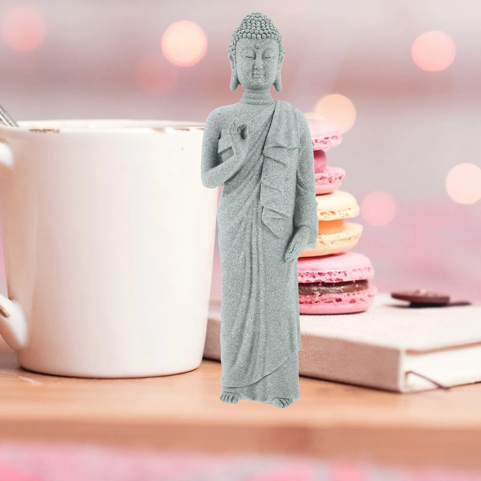 

Desktop Buddha Statue Ornament Green Sandstone Colored Craft Sculpture