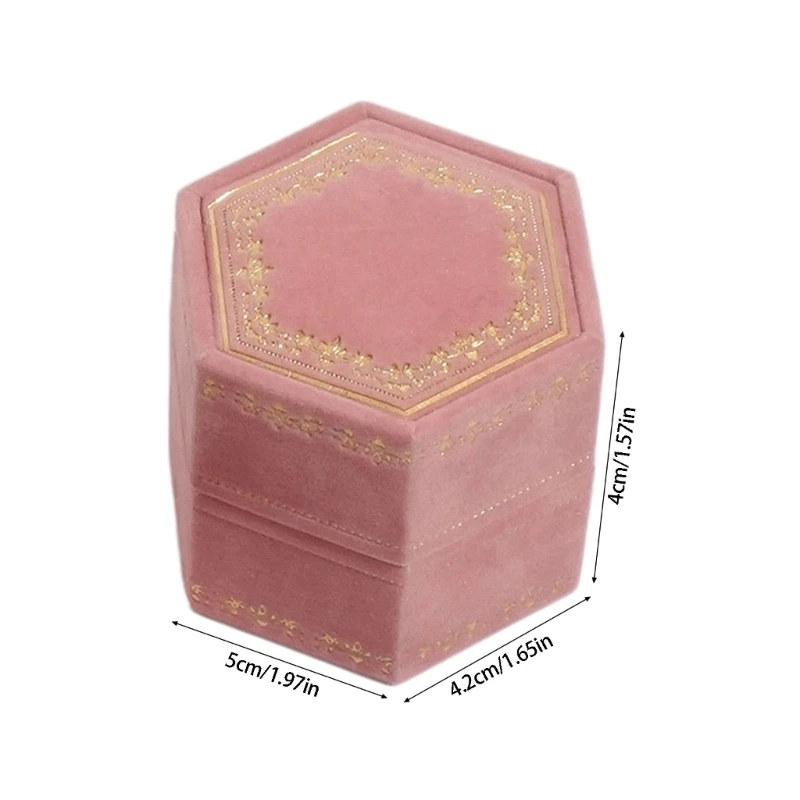Hexagonal Ring Box with Gold-Tone Pattern for Gift Presentation E0BF