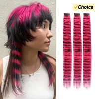 Stripe Printed Hair Colorful Long Straight Hair Pieces Synthetic Clip-in Hair Extensions for Daily Use Party Halloween