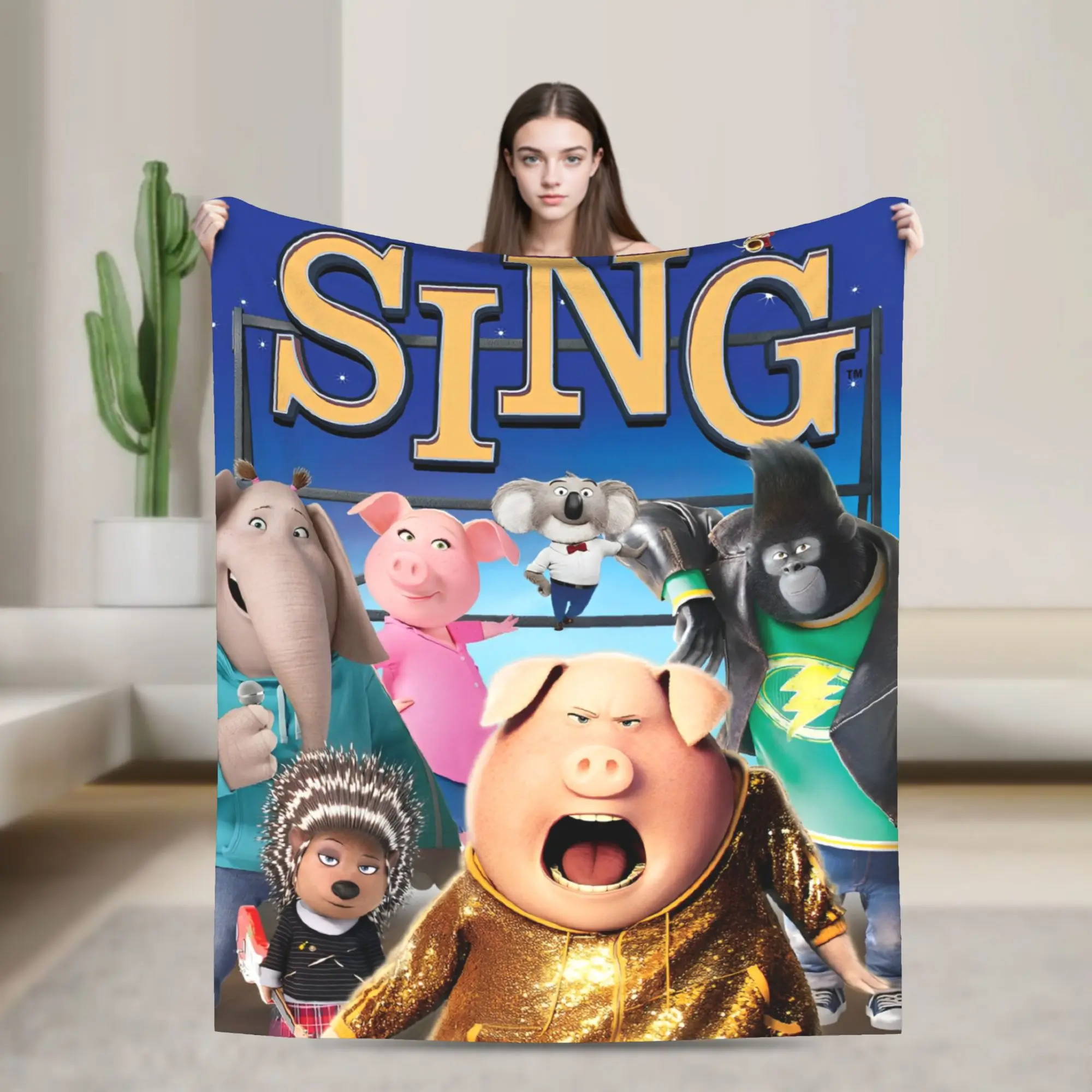 Soft Warm Blankets Airplane Travel Sing 2 Movie All Characters  Throw Blanket Bedspread For Living Room Funny Sofa Bed Cover