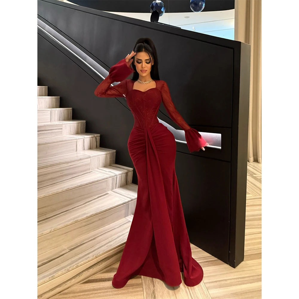 Elegantes Damen-Hochzeitskleid Meerjungfrau-Stil Sweetheart-Ausschnitt Lange Ärmel Abendkleider Ballkleider