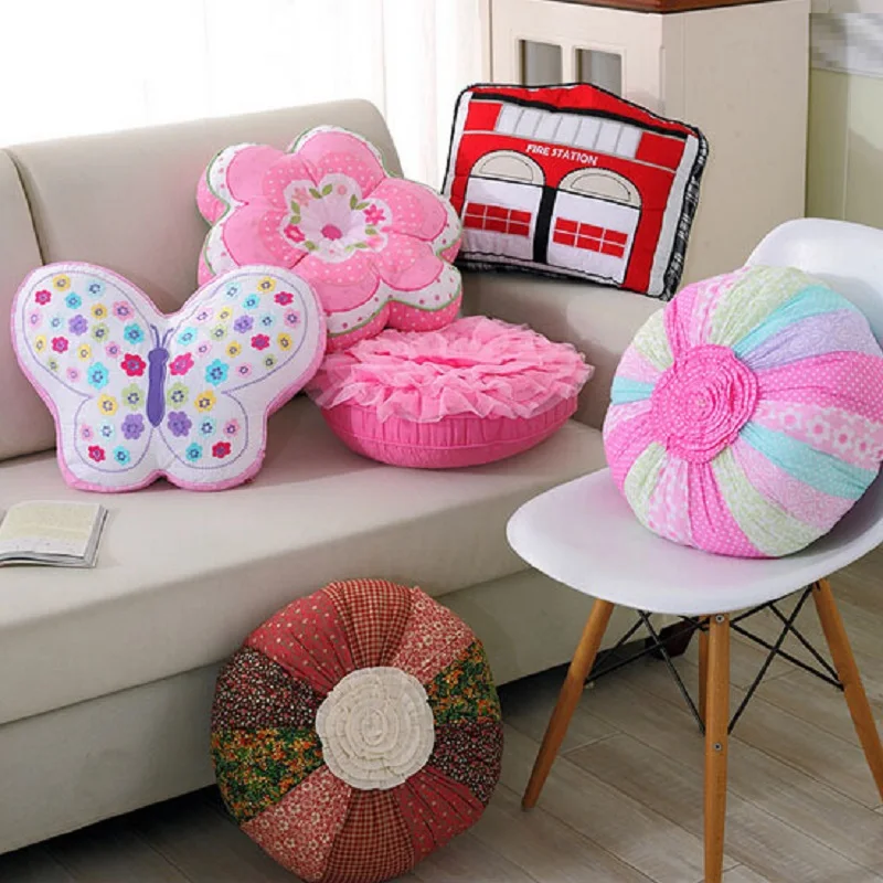 Pink Cartoon Cushion Embroidery Cotton Quilted Decorative Pillow for Sofa Bed Car Child Hold Cushions Containing Core Kids Gift