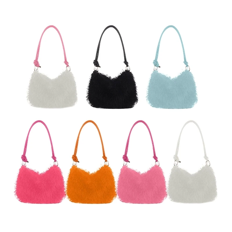 

Stylish Single Shoulder Bag Women Solid Color Plush Underarm Bag Lady Casual All-match Handbag for Office Travel Shopping School