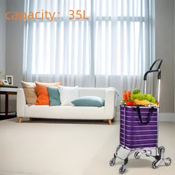 Reinforced Shopping Cart, Climbing Stairs, Hand Pulled, Household Folding Trolley, Carrying Goods, Portable Grocery Cart