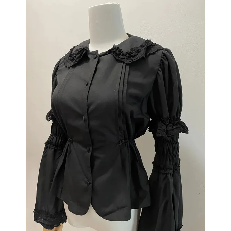 

CyVictorian Kawaii Lolita Shirts Women Gothic Lace Ruffles Rose Peter Pan Collar Removable Long Sleeve Blouses Sweet Tops2025