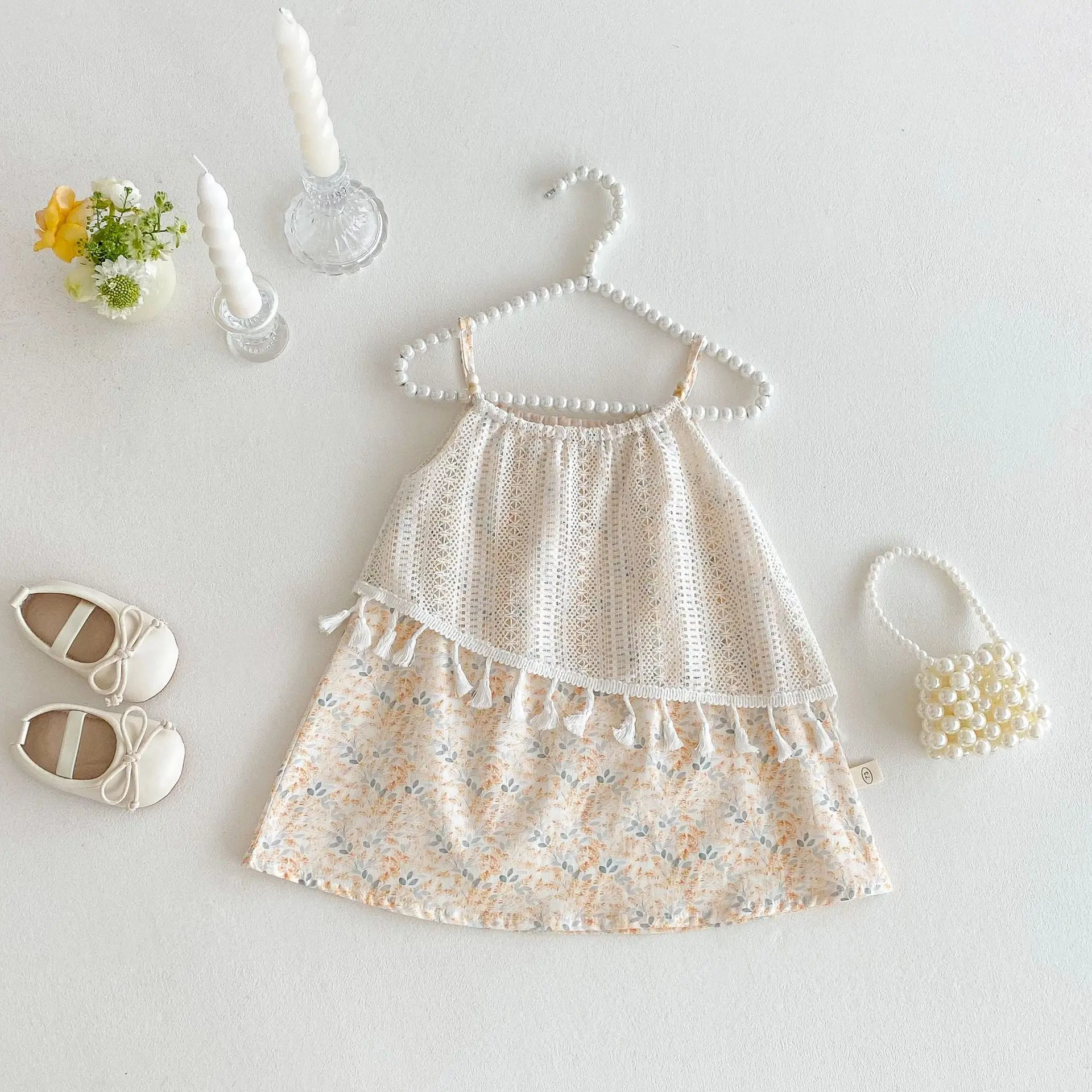 Girls' Korean Version Camisole Dress 2025 New Summer Baby Stylish Lace Princess Dress Trendy Children's Floral Dress