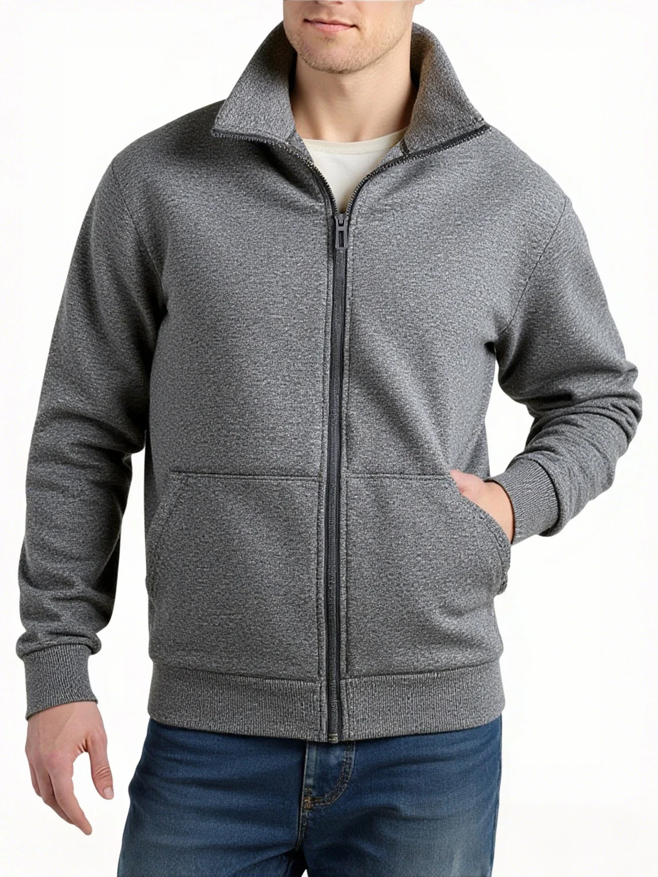 الشتاء الوقوف طوق امبسوول معاطف الرجال رشاقته الدافئة السترات سترة القمم سستة بلون طويلة الأكمام البلوز سترة #4