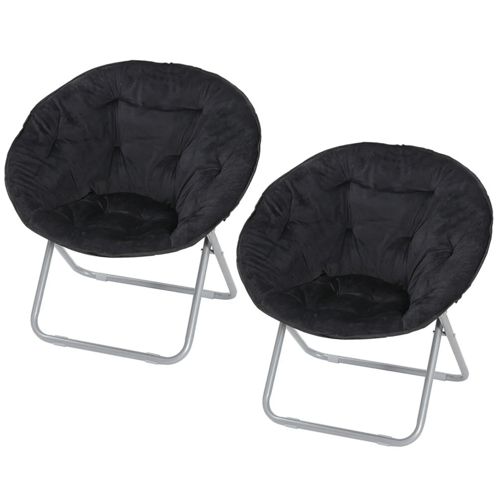 

US 2 Pack Oversized Saucer Chairs Black Faux Fur Moon Lounging Chair Soft Wide Seat