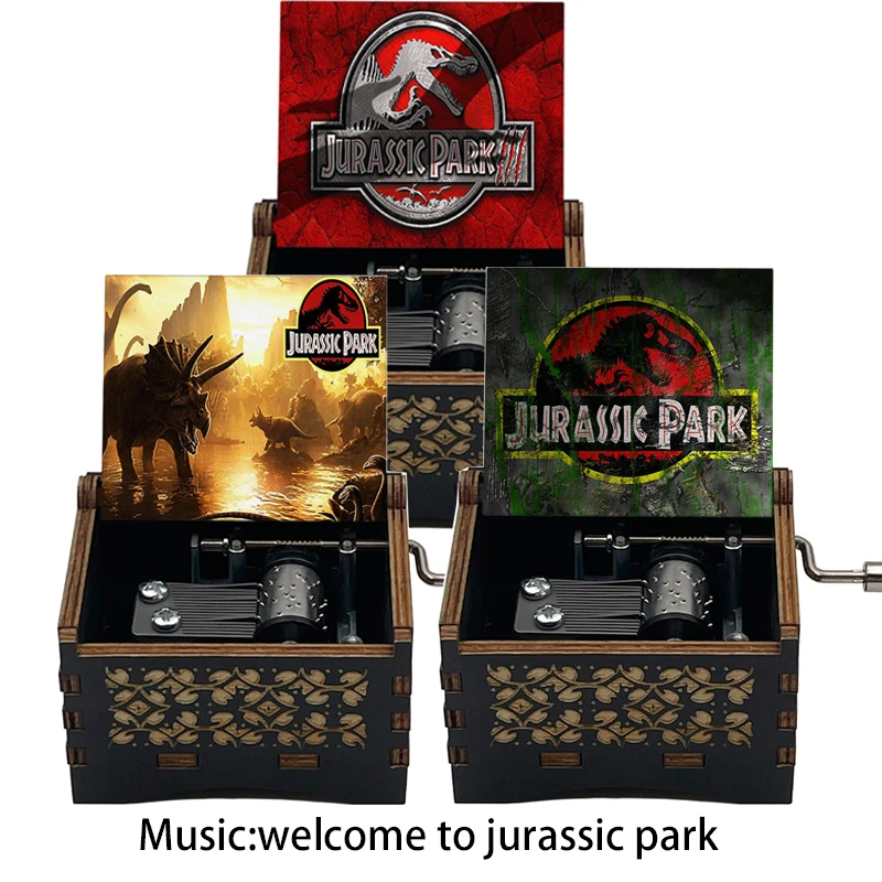 صندوق موسيقى خشبي أسود للجماهير ، أغنية الحديقة الجوراسية ، زخرفة حركة اليد ، هدية عيد ميلاد ، صديق ، فيلم #1