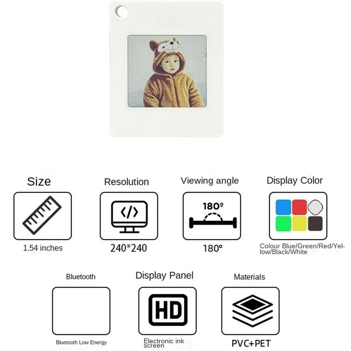 1.54 Inch 6-Color Bluetooth E-Paper Display Screen for DIY Offices ID Card Tag Keychain Electronic Shelf Label