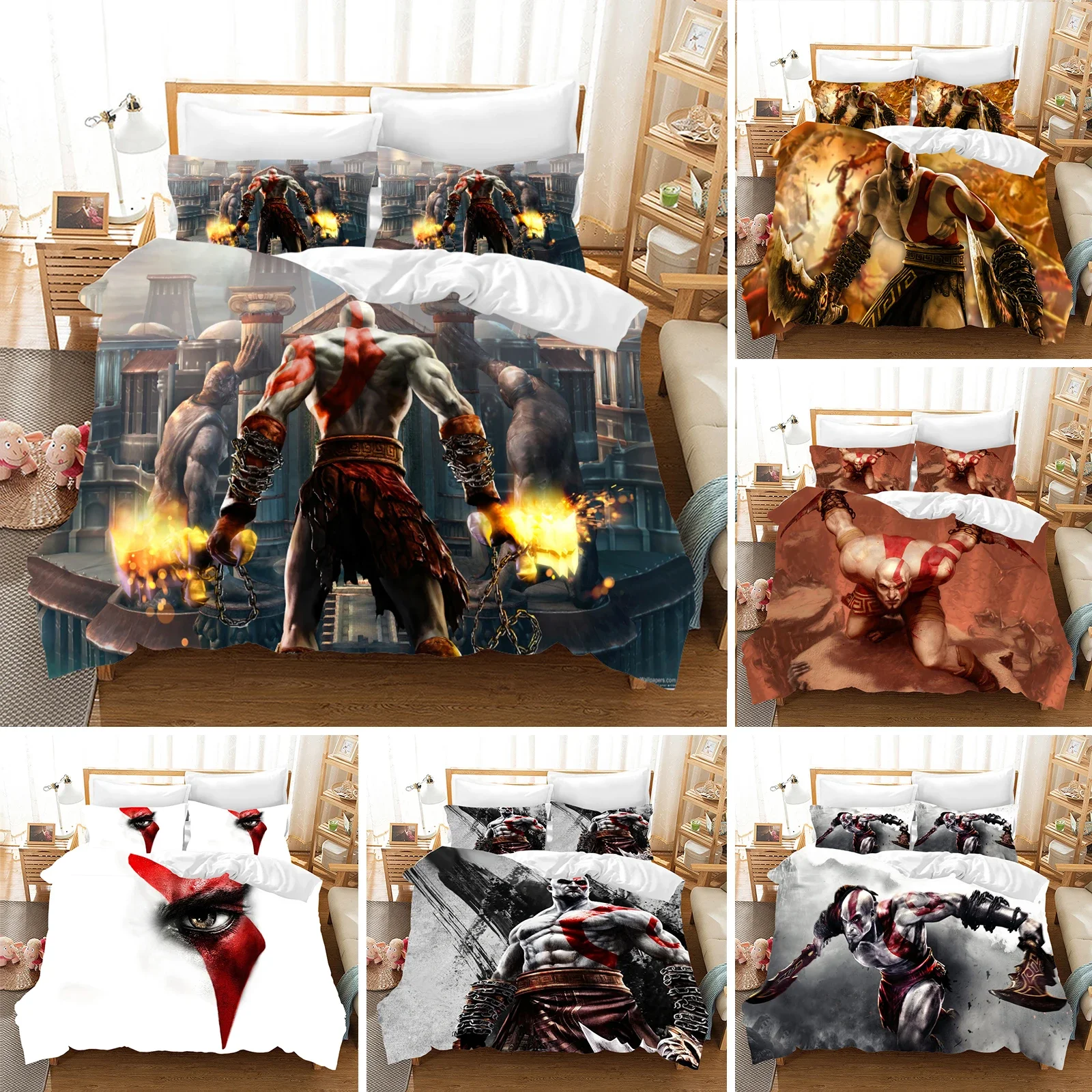 

3D Digital Game God of War Print Bedding Set Game Handle Print Design Duvet Cover Sets US/AU/EU/RU Singe/Twin/Queen/King Size