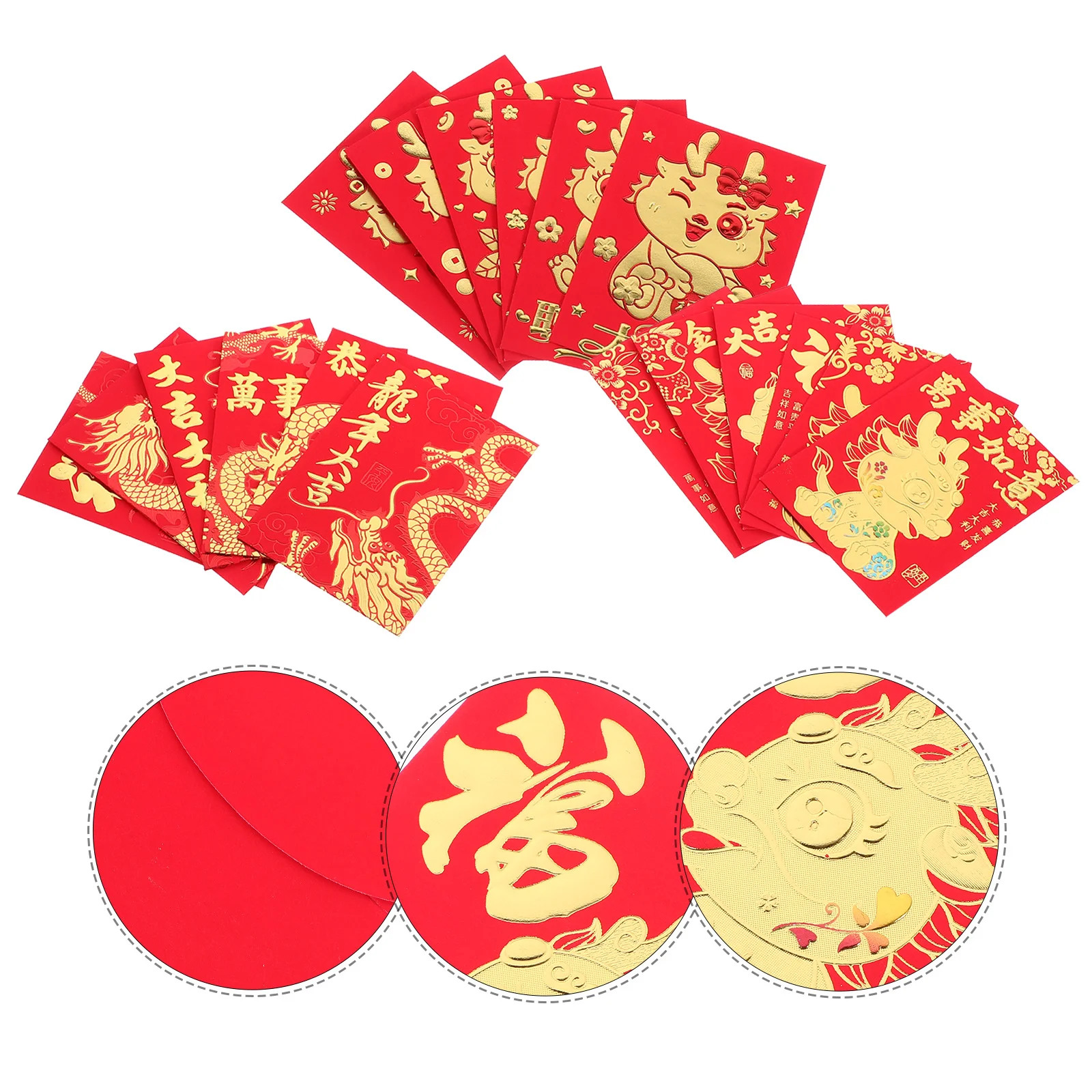 

36Pcs Chinese New Year Red Envelopes Spring Festival Dragon Paper Packets Creative Money Bags Cash Holder Gift