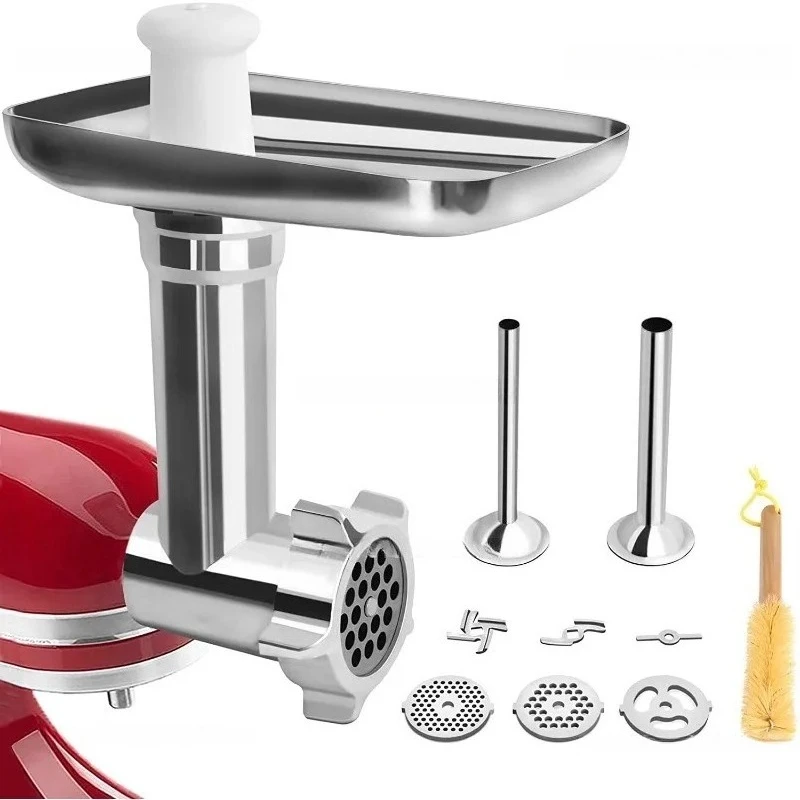 Stainless Steel Meat Grinder Accessories Set Compatible with Stand Mixer, Sausage Stuffer Tube & Hamburger Patty Making Mold