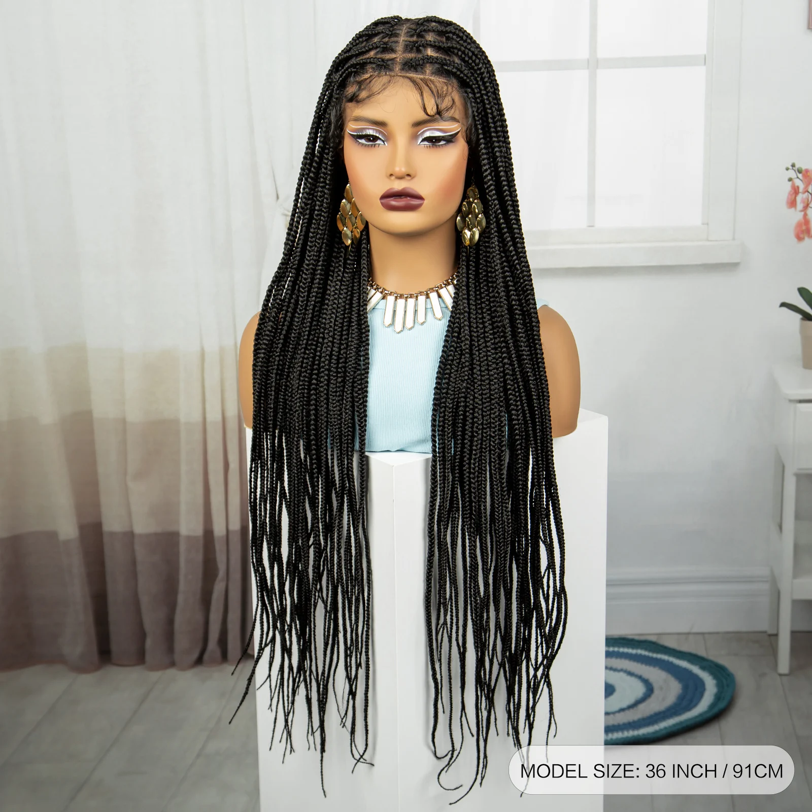 36 Inches Knotless Box Braided Wigs Synthetic Full Lace Braided Lace Wigs with Baby Hair Lace Frontal Braids Wig for Black Women