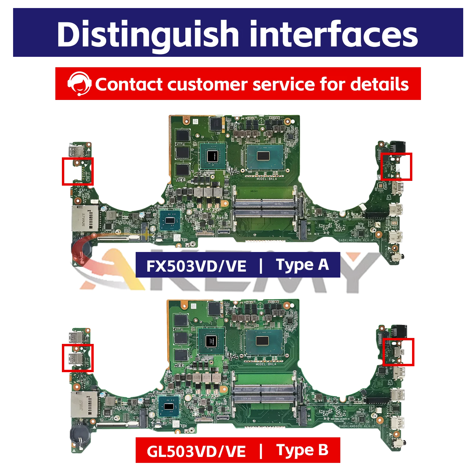 For ASUS GL503VD FX63VD ZX63V S5A FZ63VD FX503V GL503V Laptop Motherboard FX503VD Mainboard GTX1050 FX63V DABKLMB28A0 Tested