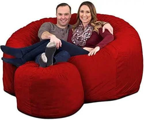 Bean Bag Chair for Adults, Comfy Chair Bean Bag Couch Lounge Sofa Loveseat Furniture | Red Suede