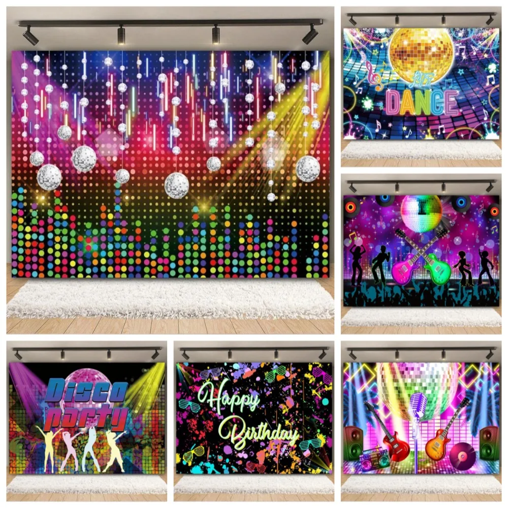 

Hip Hop Music Dance Neon Disco Theme Photography Background, Sparkling Disco Dance Party Decoration Photography Studio Backdrop