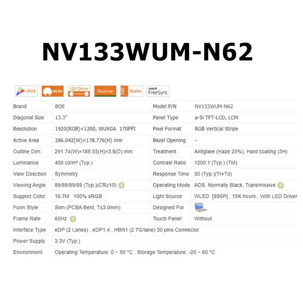 NV133WUM-N62 N133JCG-GT1 오리지널 새 제품 13.3인치 노트북 LCD 화면 WUXGA1920x1200 HP EleteBook 830 G9 8…