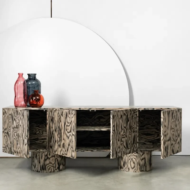 Nordic Antique Wood Grain Pattern Porch Cabinet Retro Floor to Wall Storage Locker Entryway Shoe Cabinet Console Table