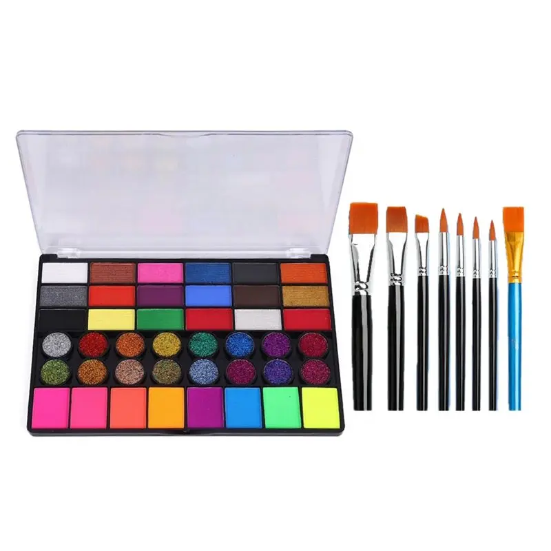 

【LOVE】Набор водорастворимых красок для лица с неоновыми блестками, 42 цвета, для рисования на теле, набор для макияжа на рождественскую вечеринку