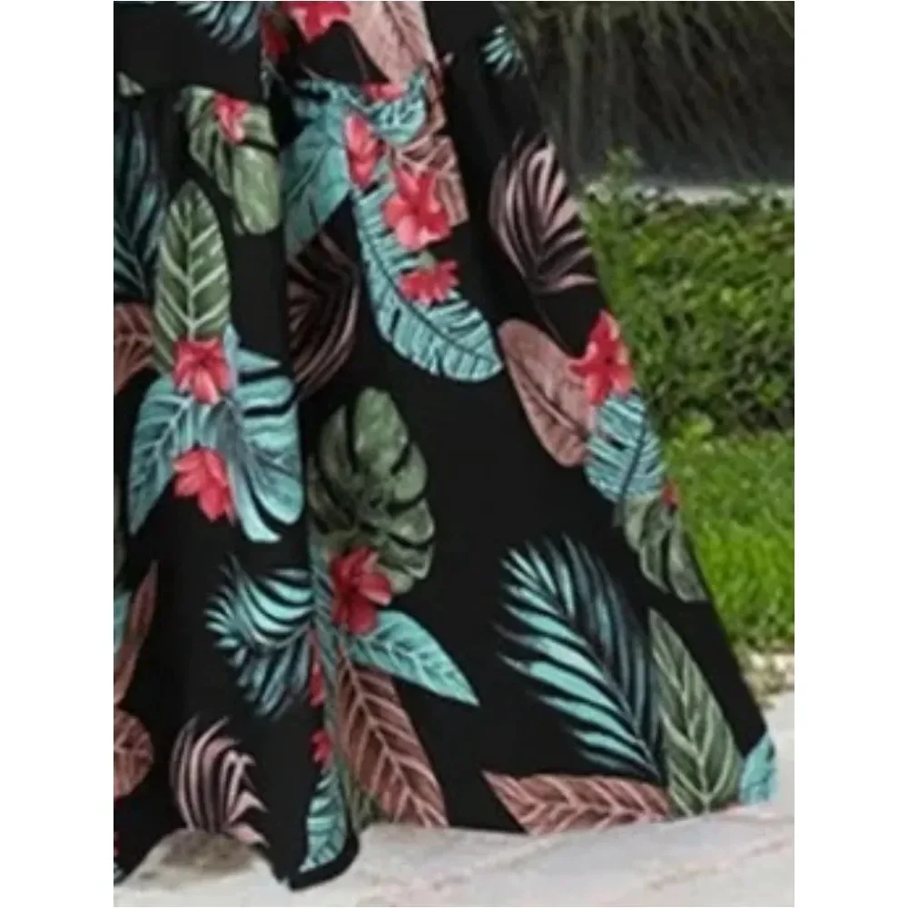 Damska sukienka Plus Size 1XL-5XL Summer Square Neck Sleeveless Belt Casual Dress Elegant Flower Print Fashion Loose Long Dress