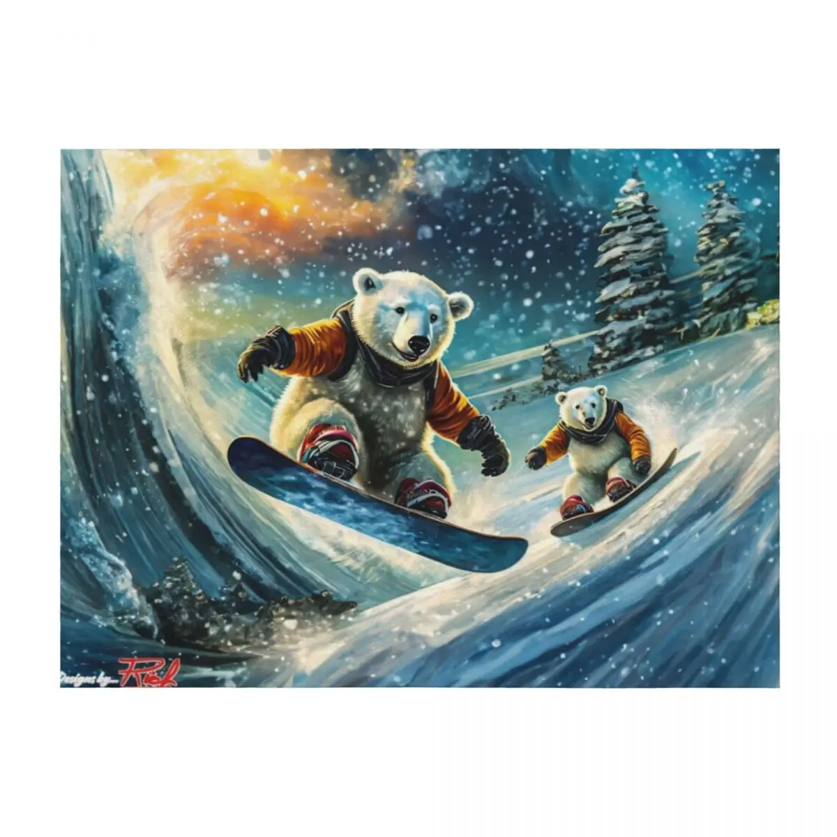 Oursos Polares en tablas de nieve, diseño de Rich AMeN Gill, manta, camas de invierno, mantas térmicas suaves de anime
