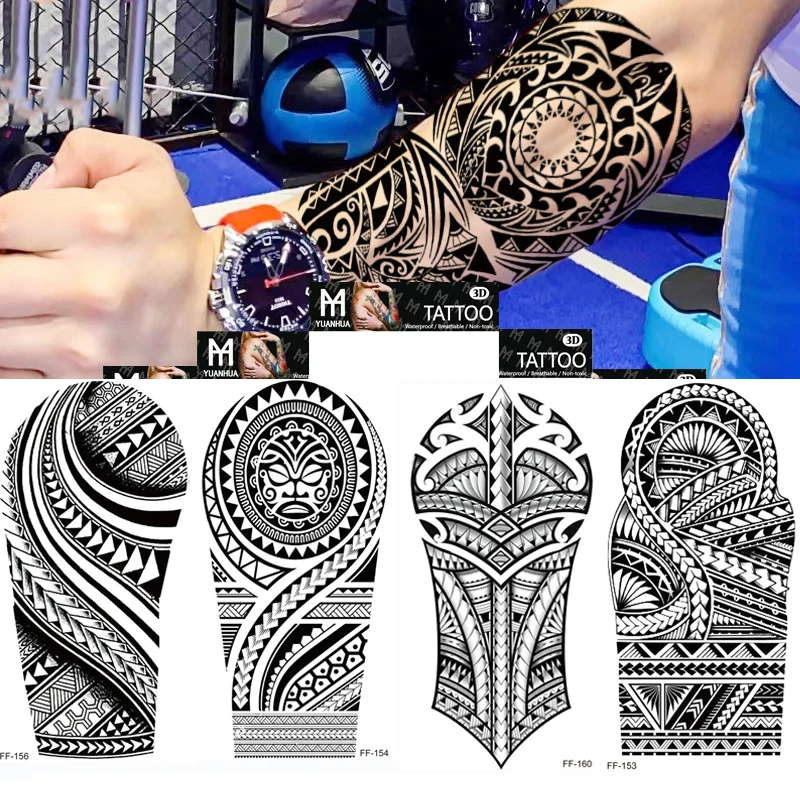 

Realistic Totem Wolf Temporary Tattoos for Men Adults Black Thorns Geometric Mandala Fake Tattoo Stickers Arm Body Tatoos