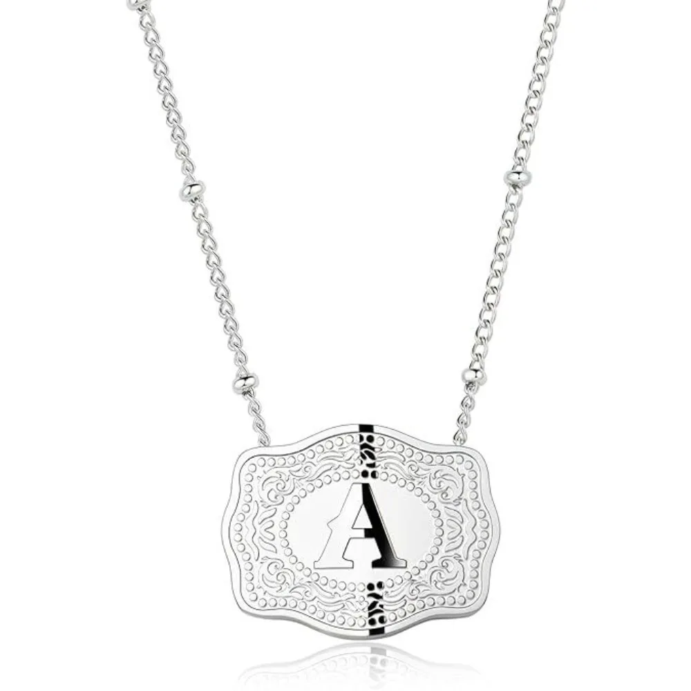 Geprägter Gürtelanhänger Halskette Armband für Damen und Herren, vergoldet, silberfarben, A-Z Initialen-Halskette, Schmuckgeschenke – Detail 3
