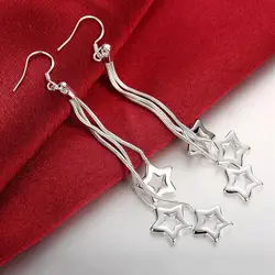 Selling high quality 925 Sterling Silver Earrings fashion Jewelry elegant Woman Tassel hanging stars earrings Christmas Gifts