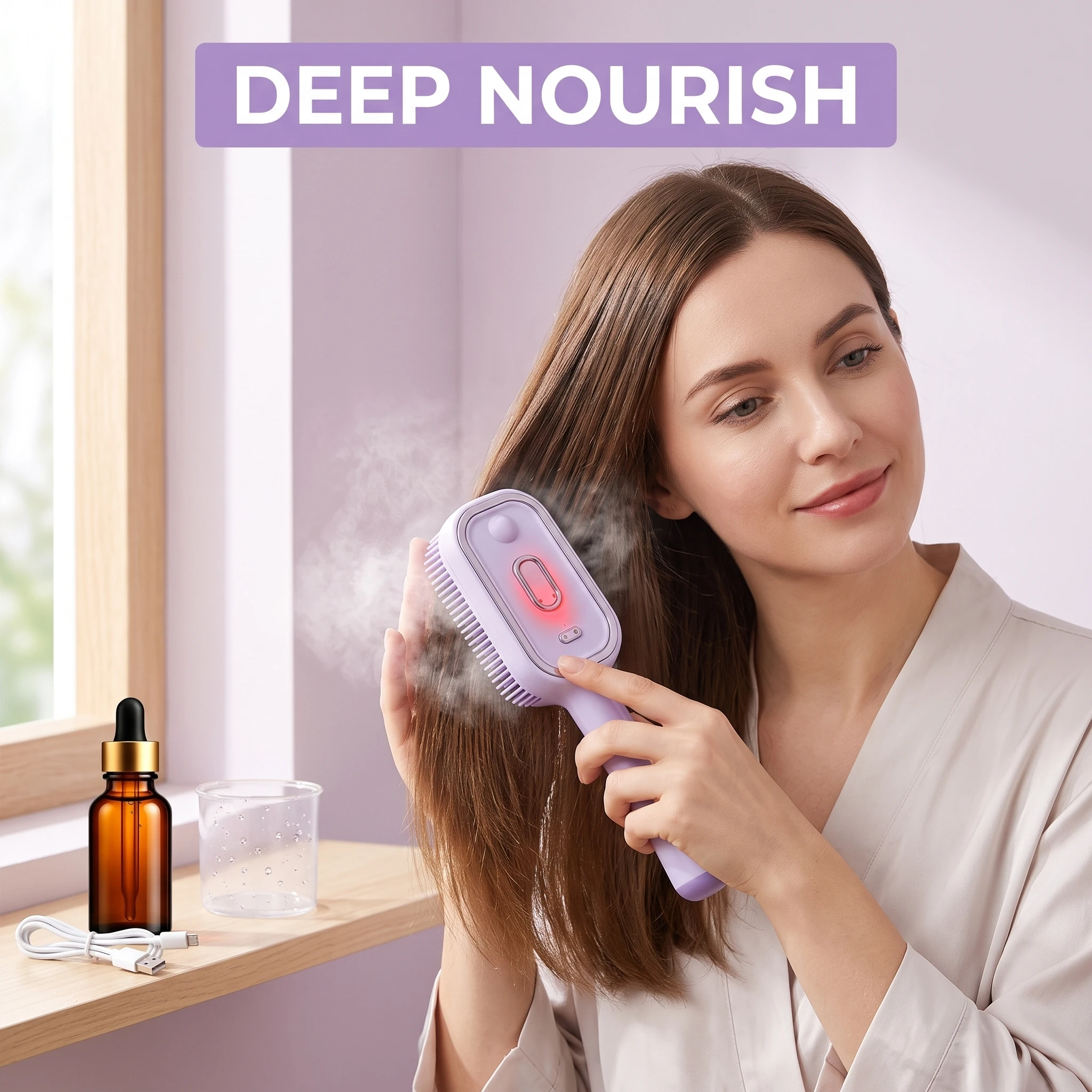 Electric Spray Air Cushions Massage Comb Set With Hair Essence Red Light Scalp Care Steam Hair Brush Frizz Control Rechargeable