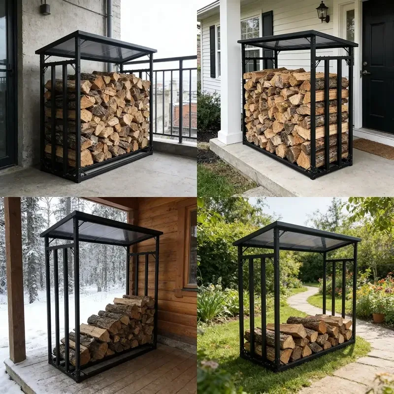 Heavy Duty Rust Proof Steel Square Log Storage Rack Indoor Fireplace Outdoor Terrace Wood Firewood Holder