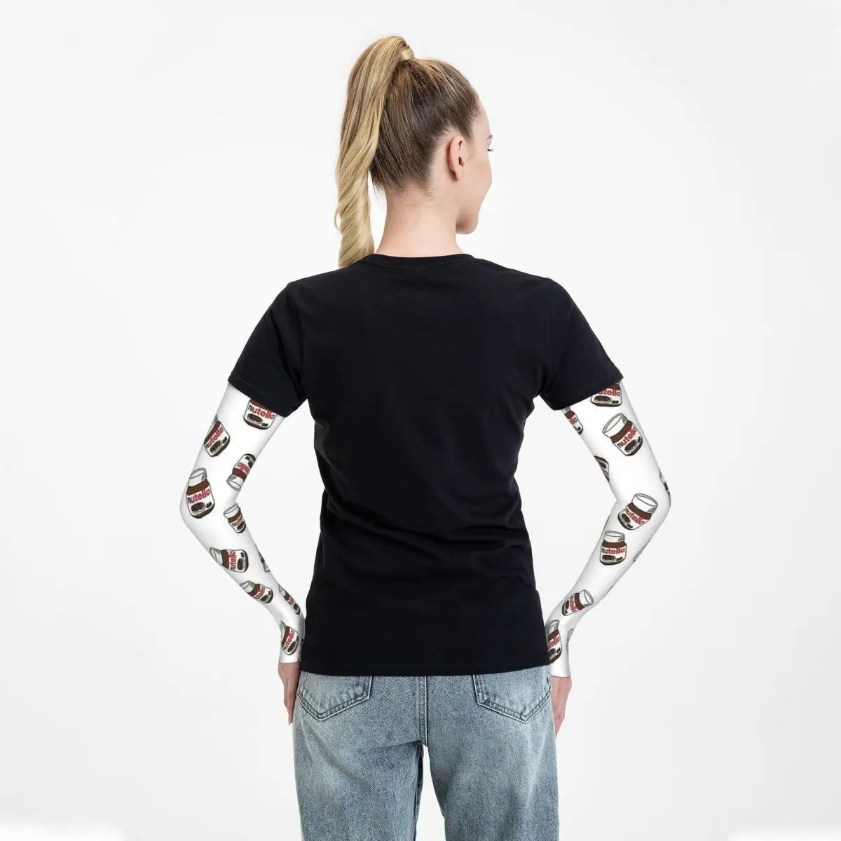 أكمام أذرع تبريد خارجية بنمط نوتيلا، غطاء حماية من الأشعة فوق البنفسجية للشمس، أكمام وشم لركوب الدراجات من الحرير الجليدي