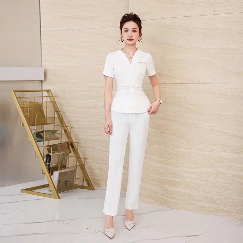 

Beauty Uniform Spa Hotel Front Desk Salon Uniform Dress Women Massage Outfits Esthetic Uniforms Summer White Beautician Clothing