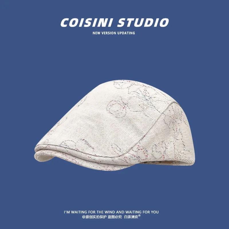 

High-quality Retro Colored Chinese Style Flower Embroidery Berets for Women Spring Summer Versatile Literary Painter's Hats