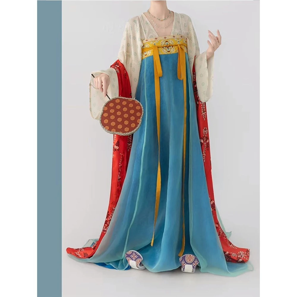 Spring, summer, Southern and Northern Dynasties Tang Dynasty chest-length skirt, large-sleeved broken skirt, daily style