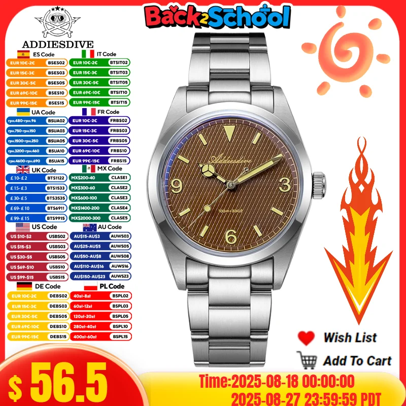 

ADDIESDIVE Men Luxury Watch Bubble Mirror Glass 10Bar Diver Luminous relojes para hombres 316L Stainless Steel Quartz Watch