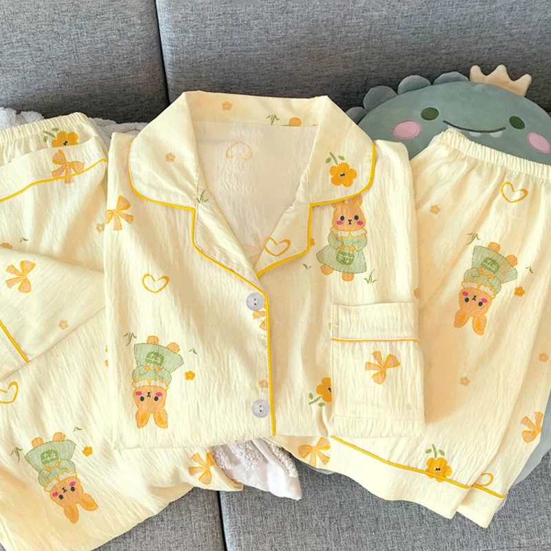 

Женская пижама с милым кроликом и галстуком-бабочкой и цветочным принтом Y2K, модная короткая одежда для дома, женские пижамы из 3 предметов, новая летняя домашняя одежда