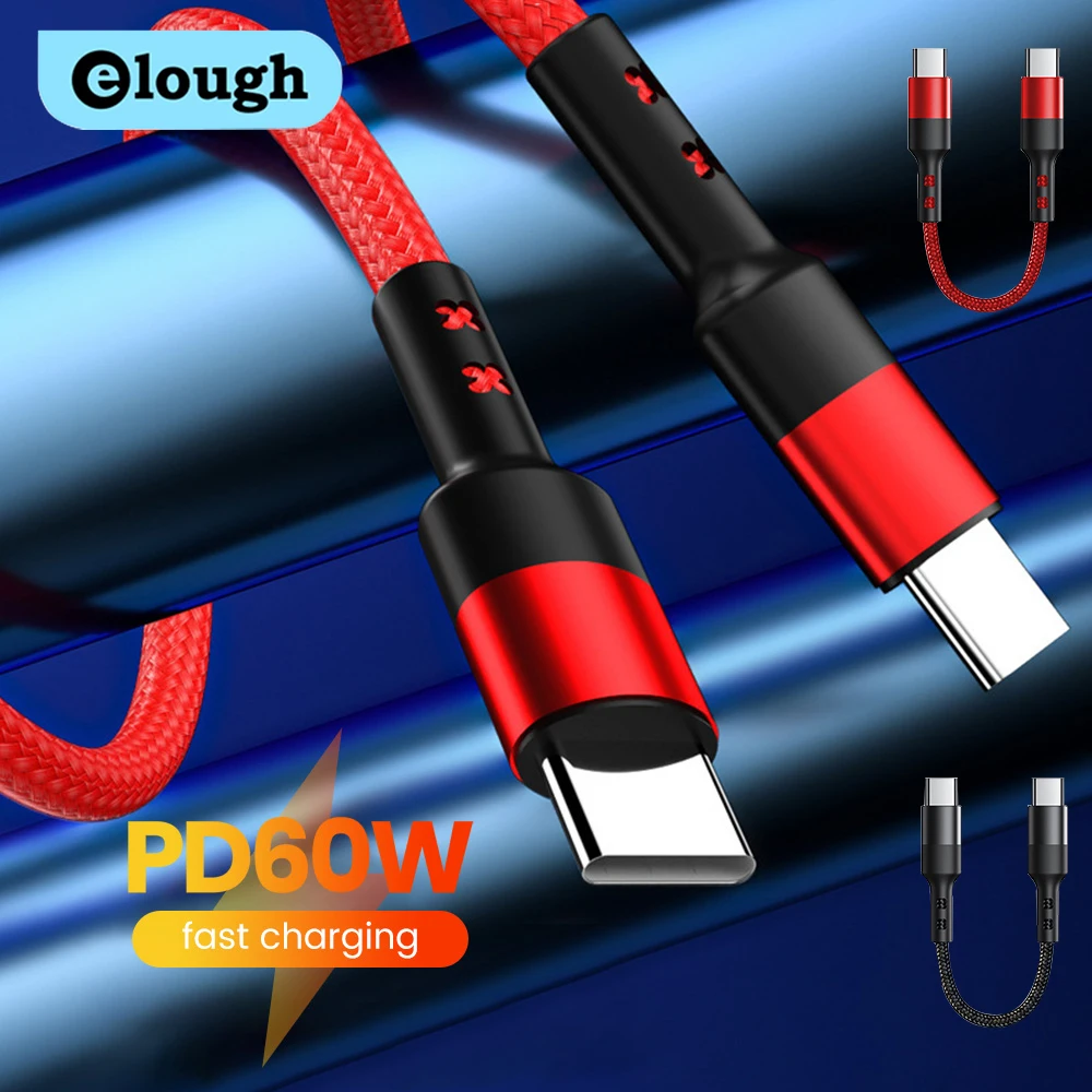 Elough PD60W USB2.0 cavo da tipo C a tipo C cavo di ricarica rapida da USB C a USB C per Power Bank iPhone Samsung Huawei Xiaomi 0.3M