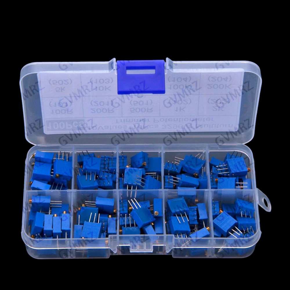 100PCS 3296W 10K 100R 200R Precision Adjustable Potentiometer  500R 1K 2K 10Values ​​Each 10pcs Multi-turn Adjustable Resistors