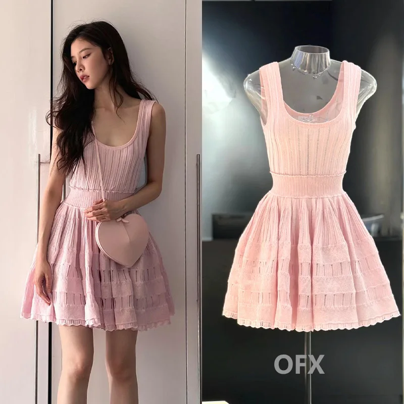 2025 고품질 패션 여성 니트 짧은 드레스 새로운 여름 슬림 스웨터 파티 드레스 저녁 vestidos 미니 가운 여성 의류