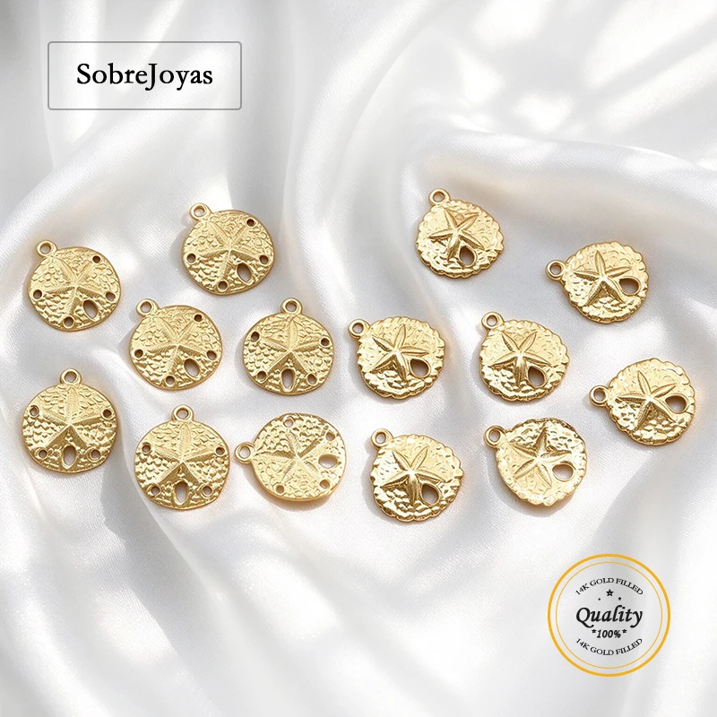 14K Gold Filled Sand Dollar Charm Pendant Ocean Theme Jewelry Finding for DIY Necklace Making