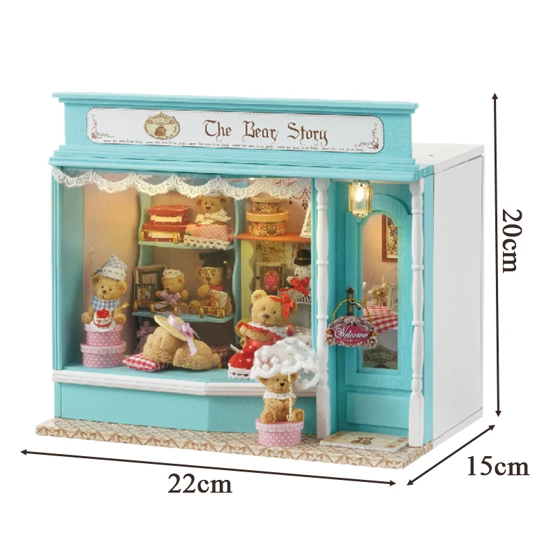 Maisons de beurre en bois avec meubles pour filles, kit de modèle l'inventaire, maison de courses de gâteaux, Roombox, histoire d'ours, cadeaux de Noël, bricolage