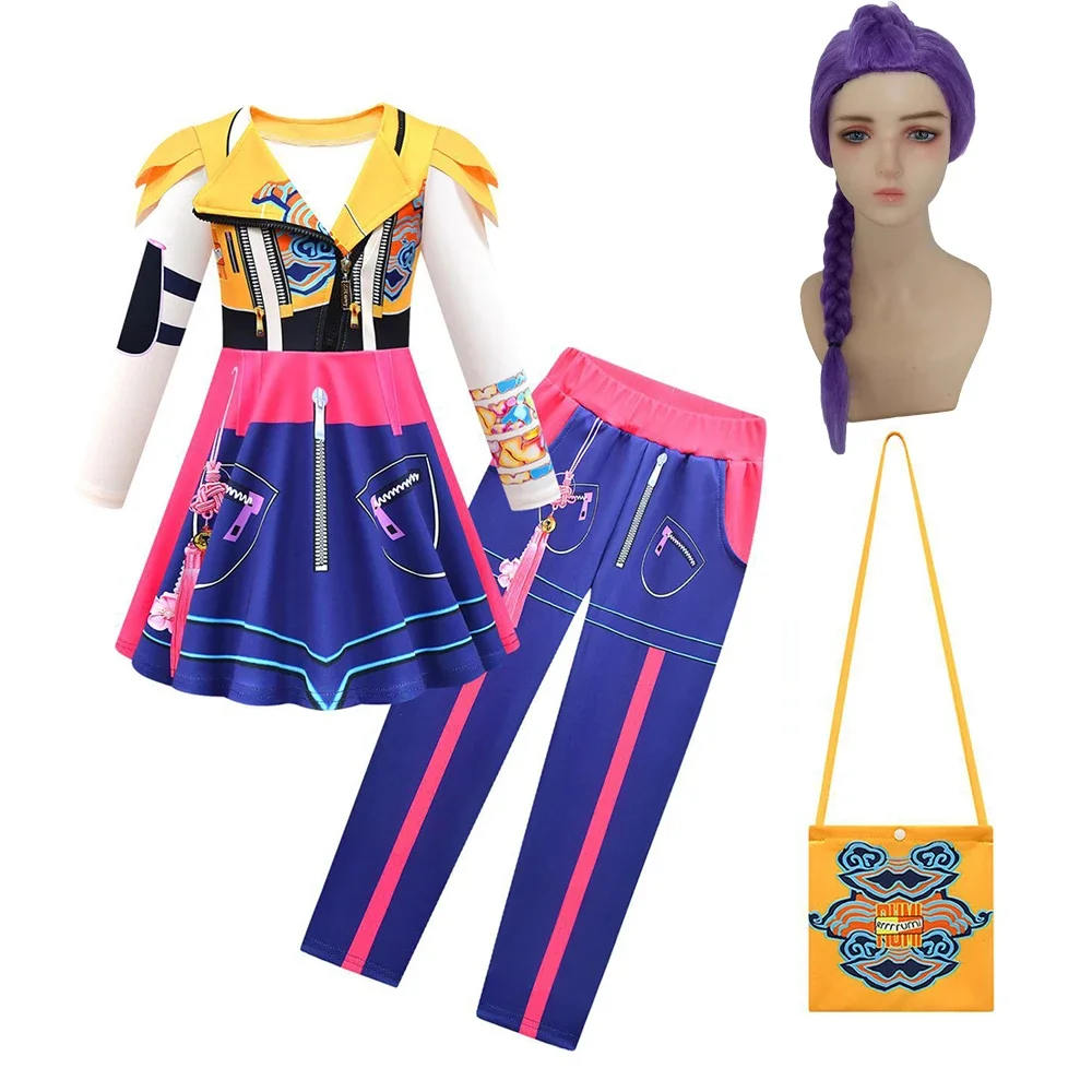 

KPop Halloween Demon Hunters Cosplay Costume Role Rumi Dress Up Coat Pants wig Children Christmas Party Clothes