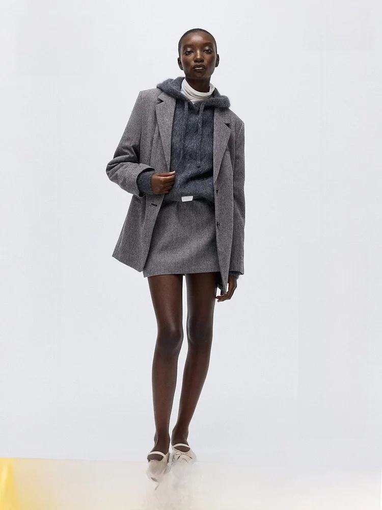 

H&M Women's Casual Long Suit Jacket 1290718 Business Style Polyester Wool Blend Suitable for Office And Leisure